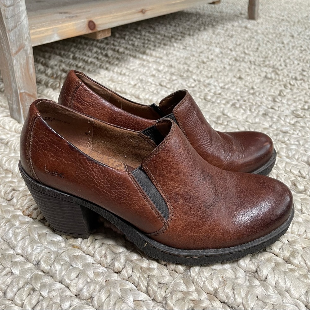 Born B.O.C. Chunky Heel 90s Y2K Brown Pebbled Leather Shoe women’s size 6.5
